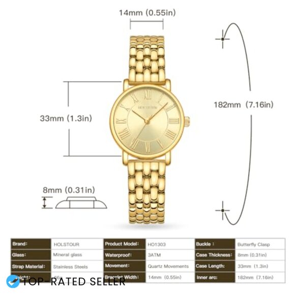 Vintage Round Case Roman Dial Watch Stainless Steel Band Water Resistant Classic main image 7